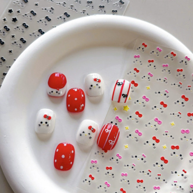 YITU Ant Picture Kitty Bow Cute Expression Nail Sticker Black Series Nail Decoration Sticker YT3919