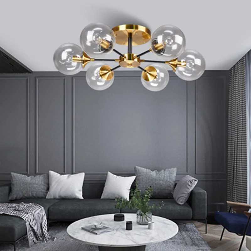 Sputnik Chandelier Smoke Gray Led Pendant Lamp Dining Room Bedroom Gold Home Art Decor Clear Glass Ball Hanging Light Fixtures XJ250725