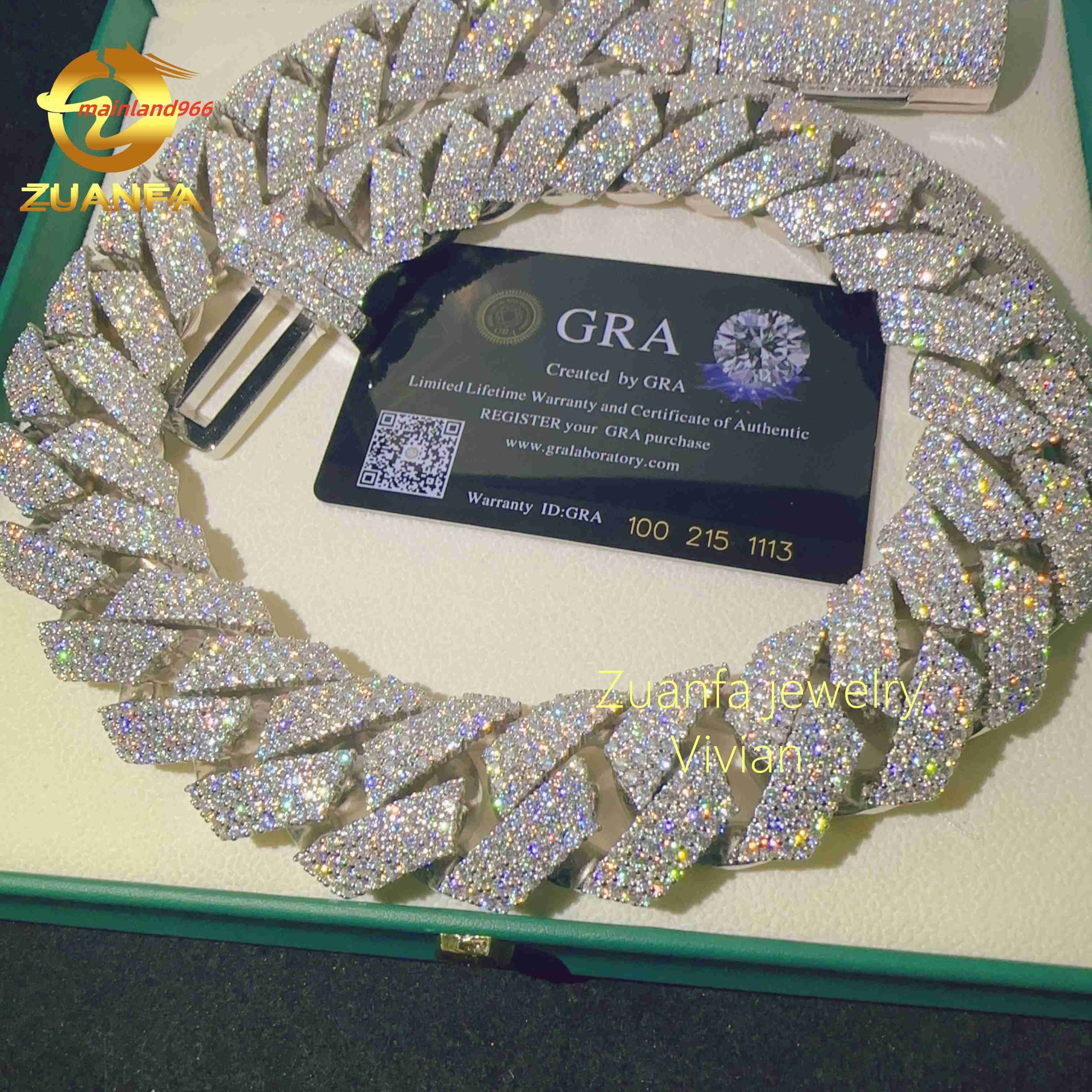 30MM LuxuryFine Jewelry Necklace Silver 925 Iced Out Hip Hop Miami VVS Moissanite Diamond Jewelry Custom Cuban Link Chain