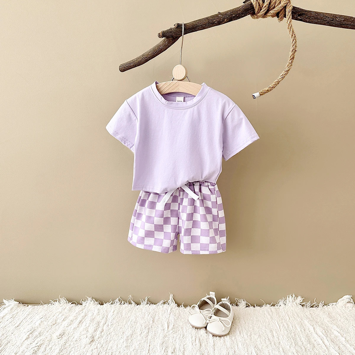 2Pcsset born Baby Infant Clothes Solid Color TshirtCheckerboard Shorts Boys Girls Casual Summer Outfit Set 250725