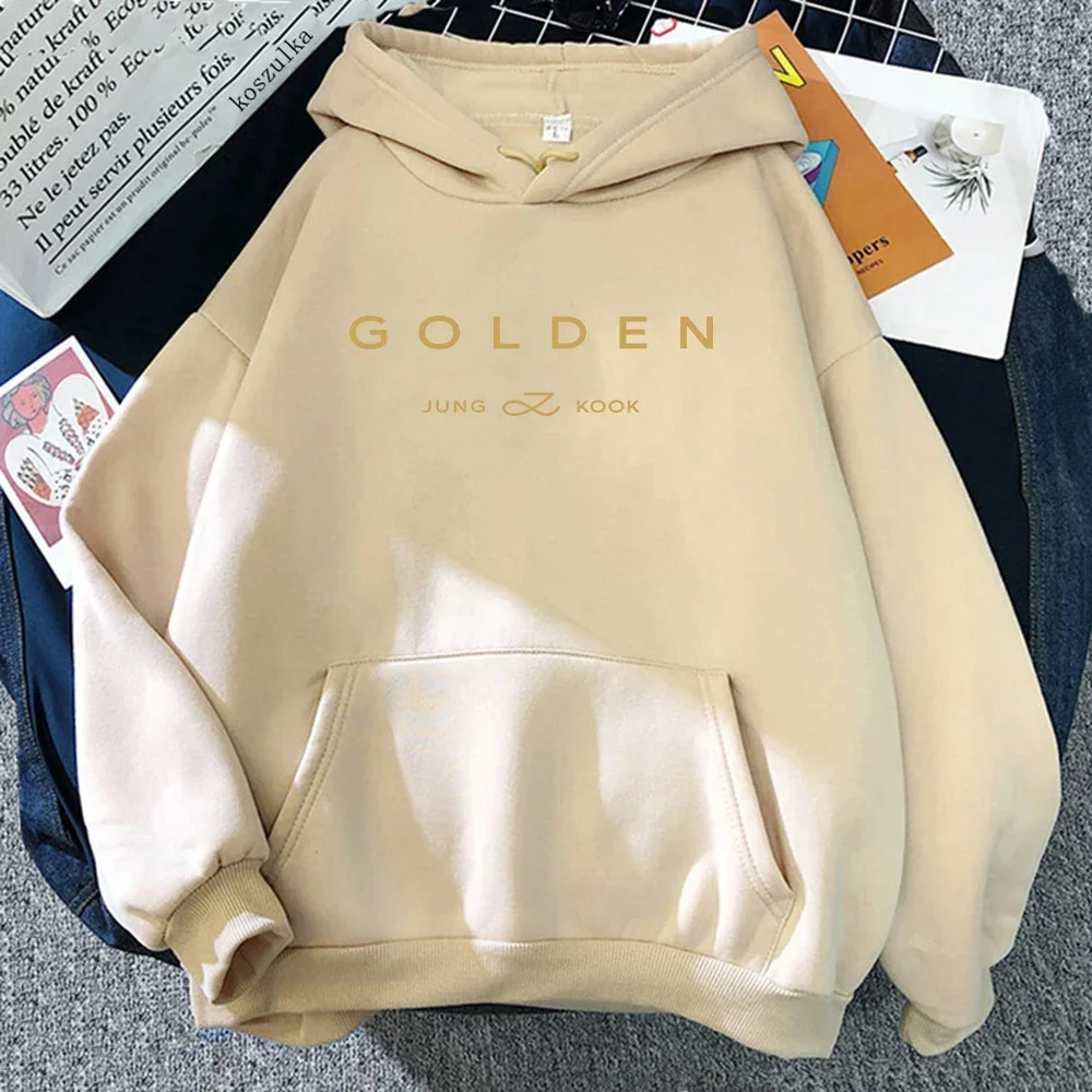 JungKook Golden Hoodie Women Aesthetic Standing Next To You Hoodies Unisex Album Letter Print Pullovers Sweatshirts Korea 250725