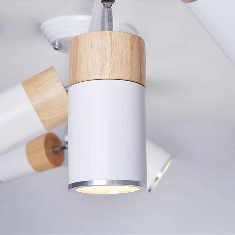 Nordic LED Wood Chandeliers with Track Spotlights for Living Room Bedroom Corridor Lights Black White Decor Lighting Fixtures XJ250725