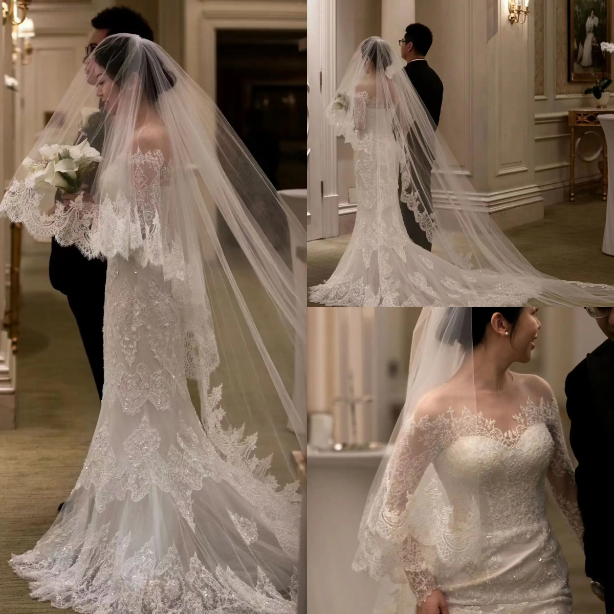 Luxury Lace Edge Two Layers Cathedtral Length Customized Wedding Veils Blusher Bridal Veil Wedding Accessories