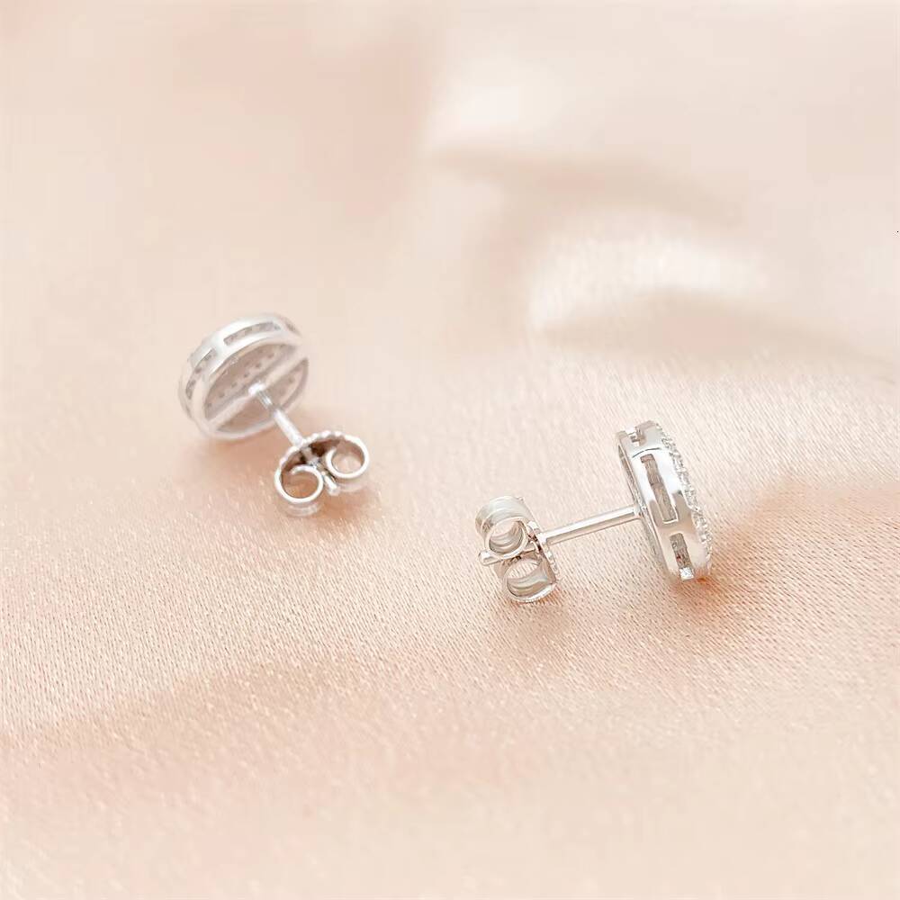New Bling Moissanite Diamond Earring Round S925 Silver Stud Earrings Hip Hop CLuster Earring for Women Men Hip Hop