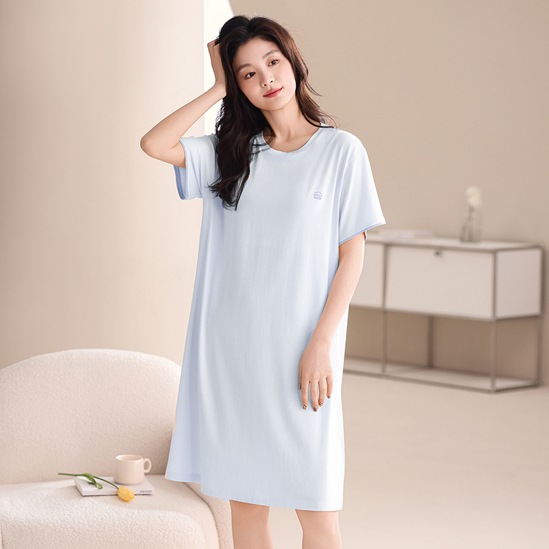 B990-Silk summer new style with chest pad nightdress ladies antibacterial pajamas casual breathable can be worn outside home clothes