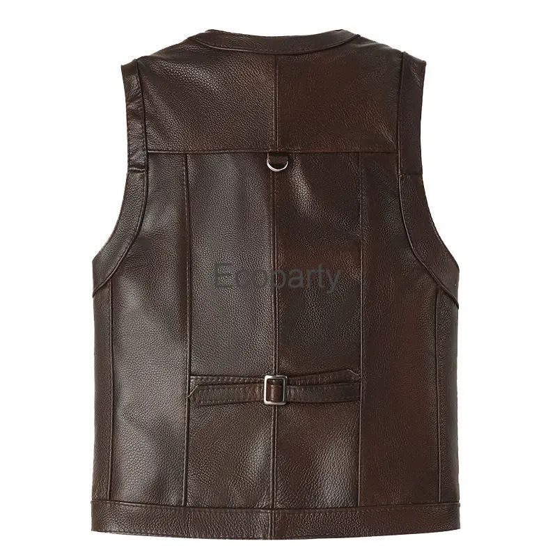 2024 Autumn Winter Leather Vest Mens Zipper Waistcoat Steampunk Sleeveless Motorcycle Jackets Casual Multiple Pockets Coat 250725