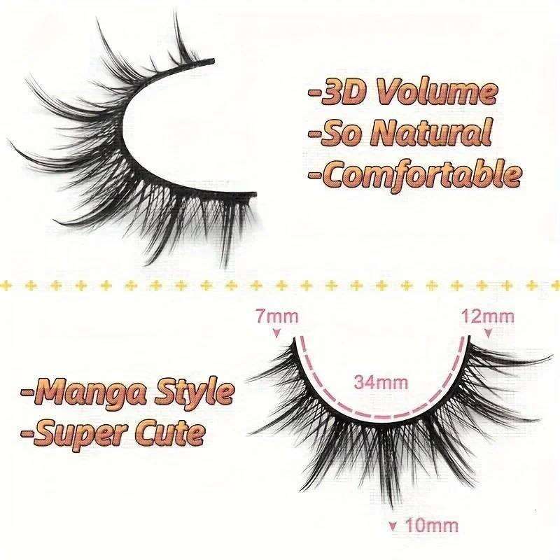 7 Pairs Manga Lashes Natural Look, 3D Volume, Wispy, Fluffy, Spiky, Anime & Cosplay Eyelashes - Pack X250725