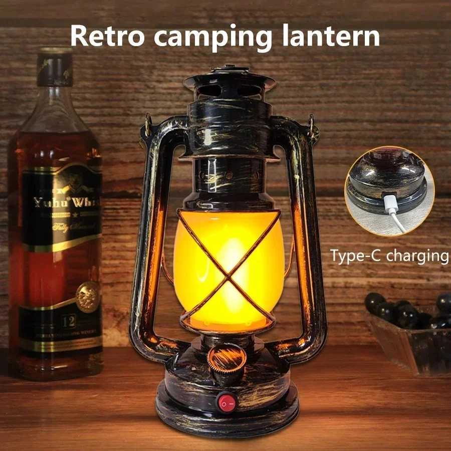 3 Lighting Modes Retro LED Table Lamp Rechargeable Vintage Desktop Atmosphere Light Portable Lanterns Hanging Travel Camping Lamp XJ250725