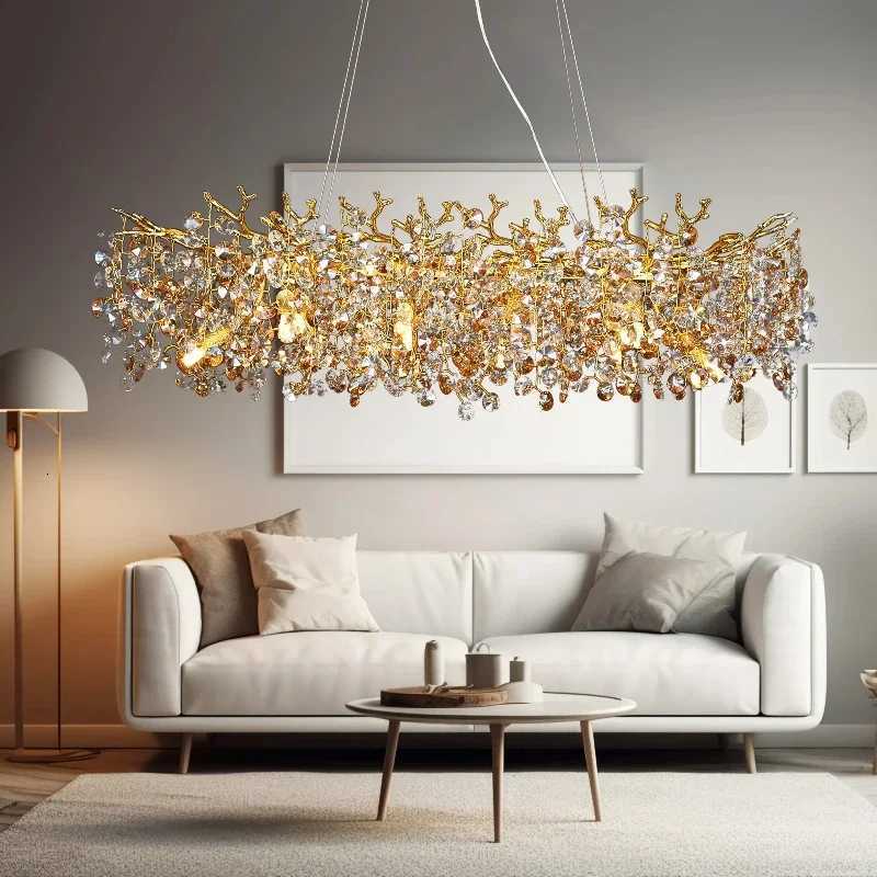 Chandelier with Crystals Lights Luxury Gold for Dining Room Kitchen Table Large Hanging Crystal Pendant Light Branch ChandeliersXJ250725