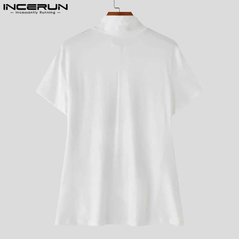 Men T Shirt Color BloCK Patchwork TurtleneCK Short SLeeve Tee Tops Zipper Workout Casual Men CloTHing Skinny Z250725