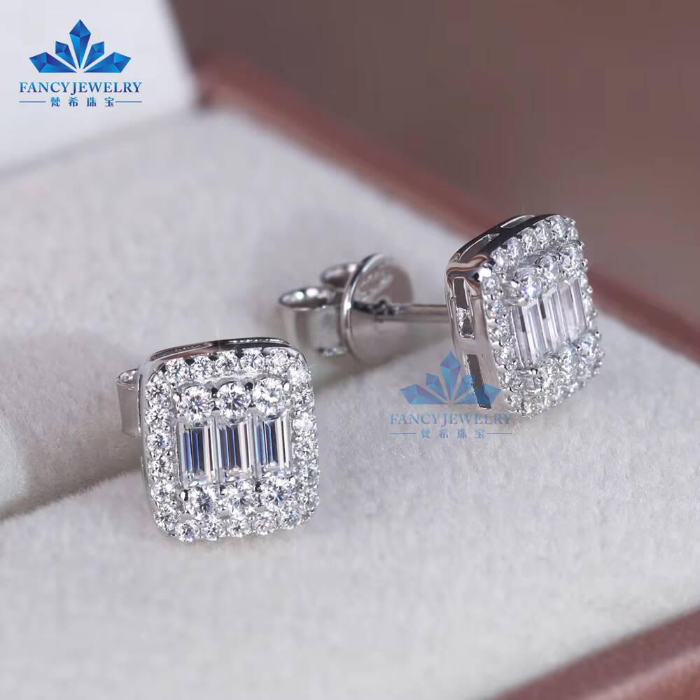 Pass Diamond Tester Moissanite Earrings Iced Out 925 Sterling Silver baguette Earring