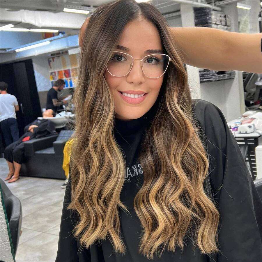 Long Curly Middle Part Synthetic Heat Resistant Fiber for Women - Daily Use Party Wig in Dark Root Gold Copper Brown