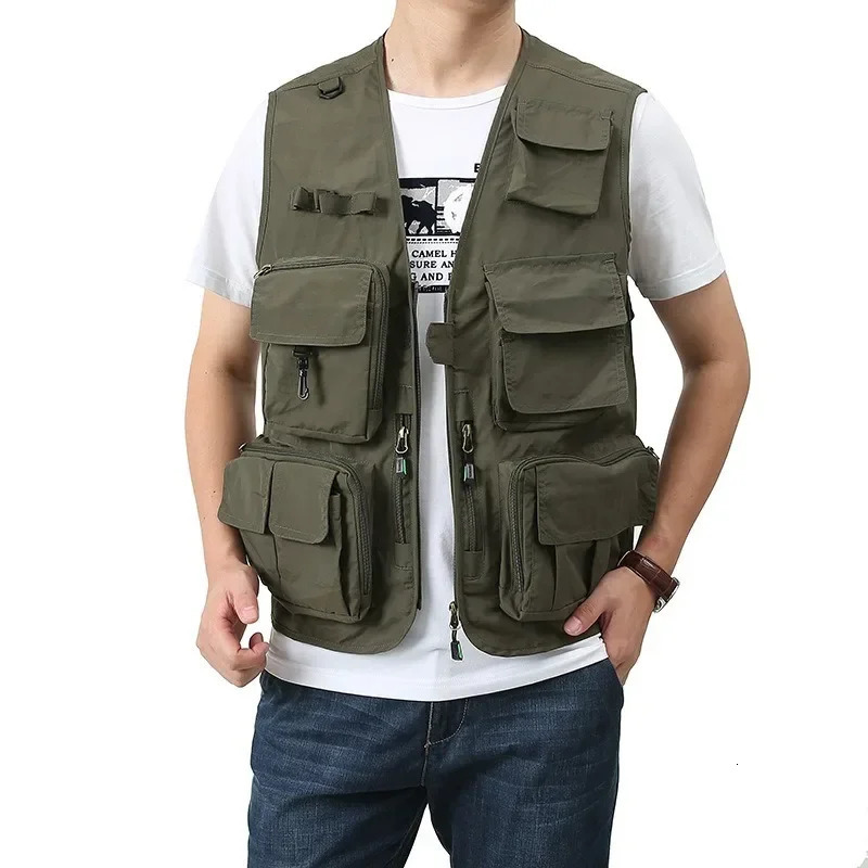 Camping Work Vest Multi Pocket Hunting Multipocket Man Fashion Leather Vests for Men Sleeveless Jacket Summer Mesh Motorcyclist 250725
