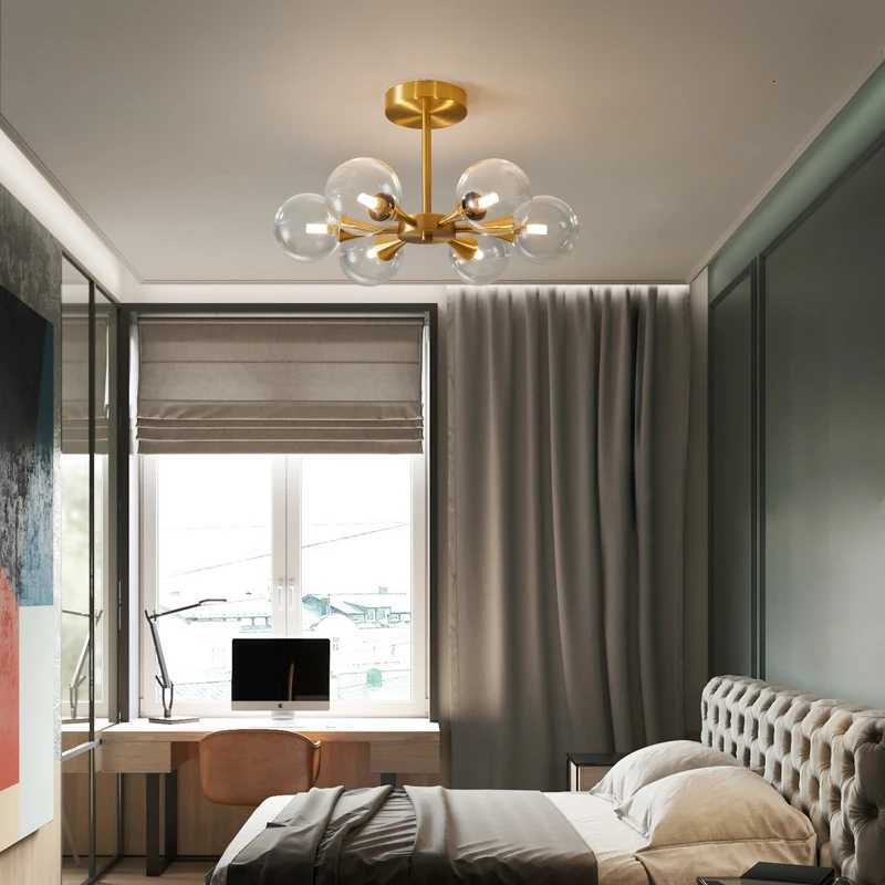 Nordic LED Chandelier for the Kitchen Bedroom Dining Room Modern Copper Glass Ball Ceiling Pendant Lamp Hanging Lighting HomeXJ250725