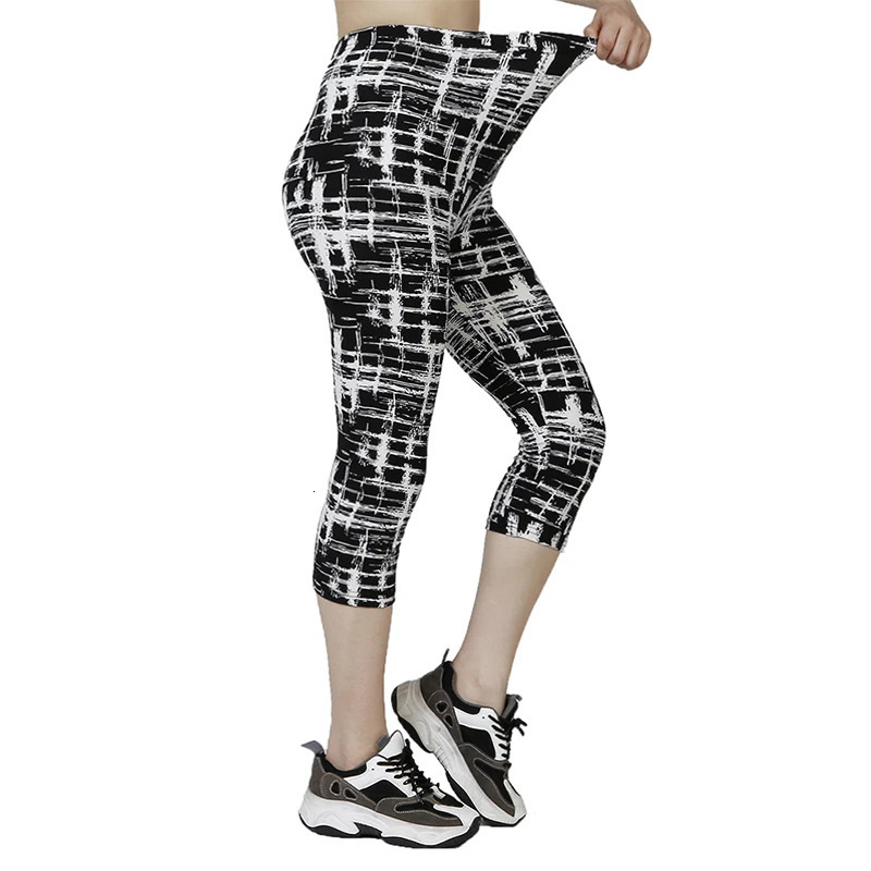 QR33 Womens Summer s Elastic Waist Leggings Abstract Plaid Printed Fitness Breathable Sports Pants 250725