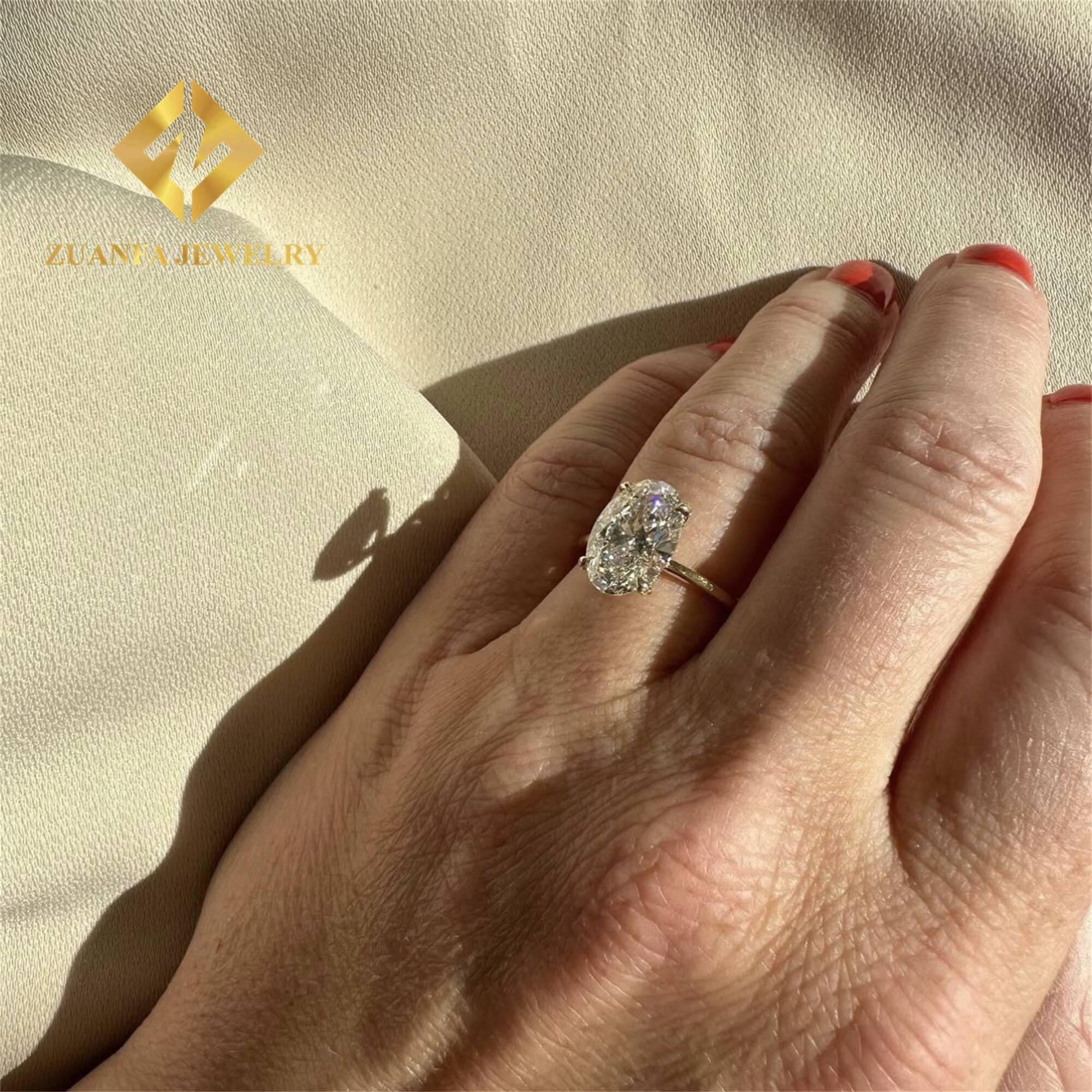 Custom Made 14k Solid Gold Luxury Gorgeous Bridal Wedding Jewelry 3Ct Crushed Oval Lab Grown Diamond Engagement Wedding Ring