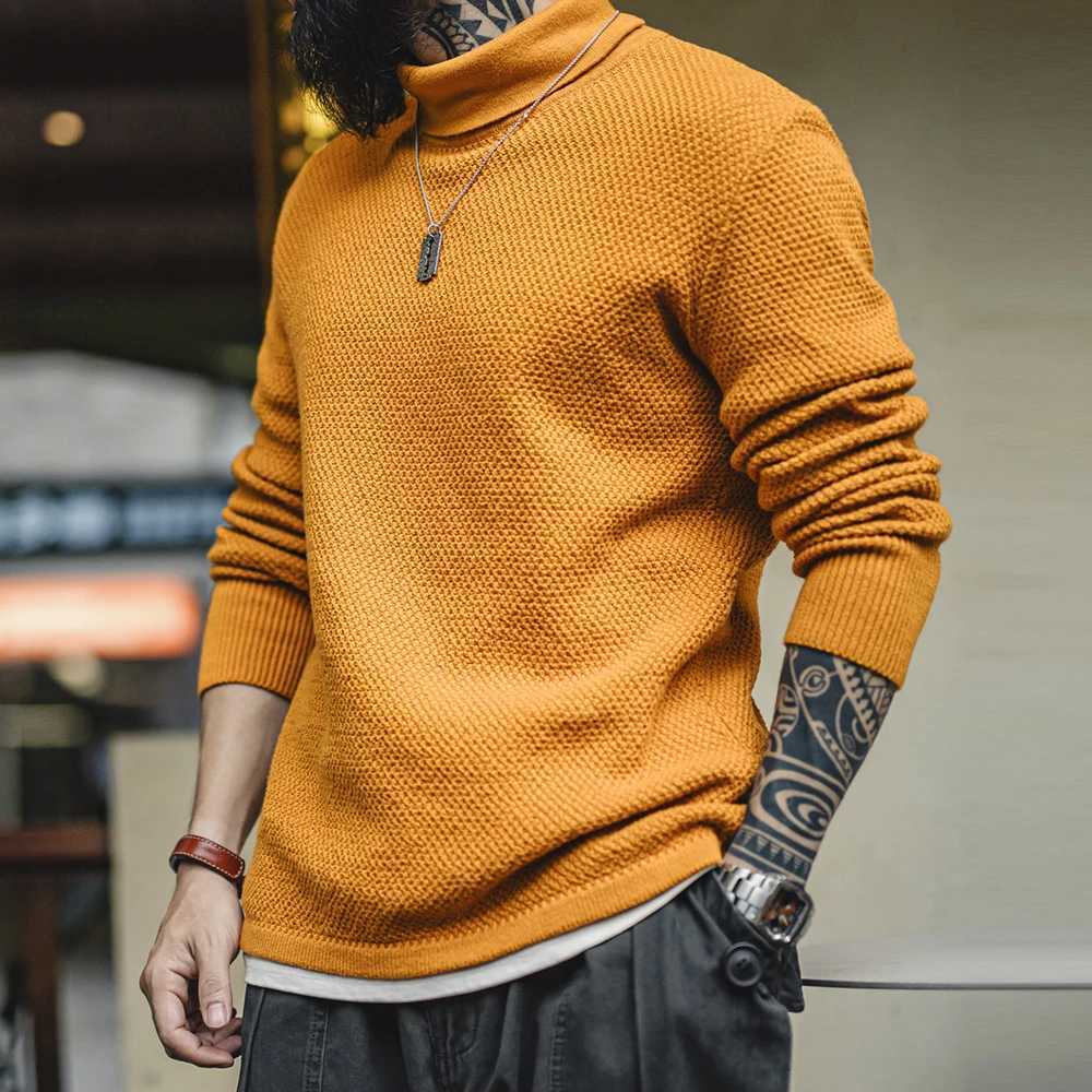 Maden New Vintage Half - Turtleneck Knitted Sweater Yellow Base Layer Pullover Warm Inner Wear for Mens Autumn and Winter Tops Z250725