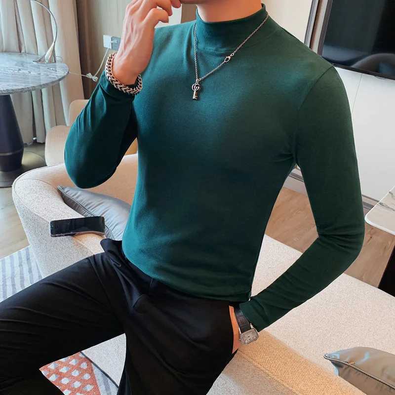2023 Autumn Half Turtleneck T-shirt Men Solid Color Long Sleeve Slim Fit Tee Tops Fashion Casual Business Bottoming Shirt M-4XL Z250725