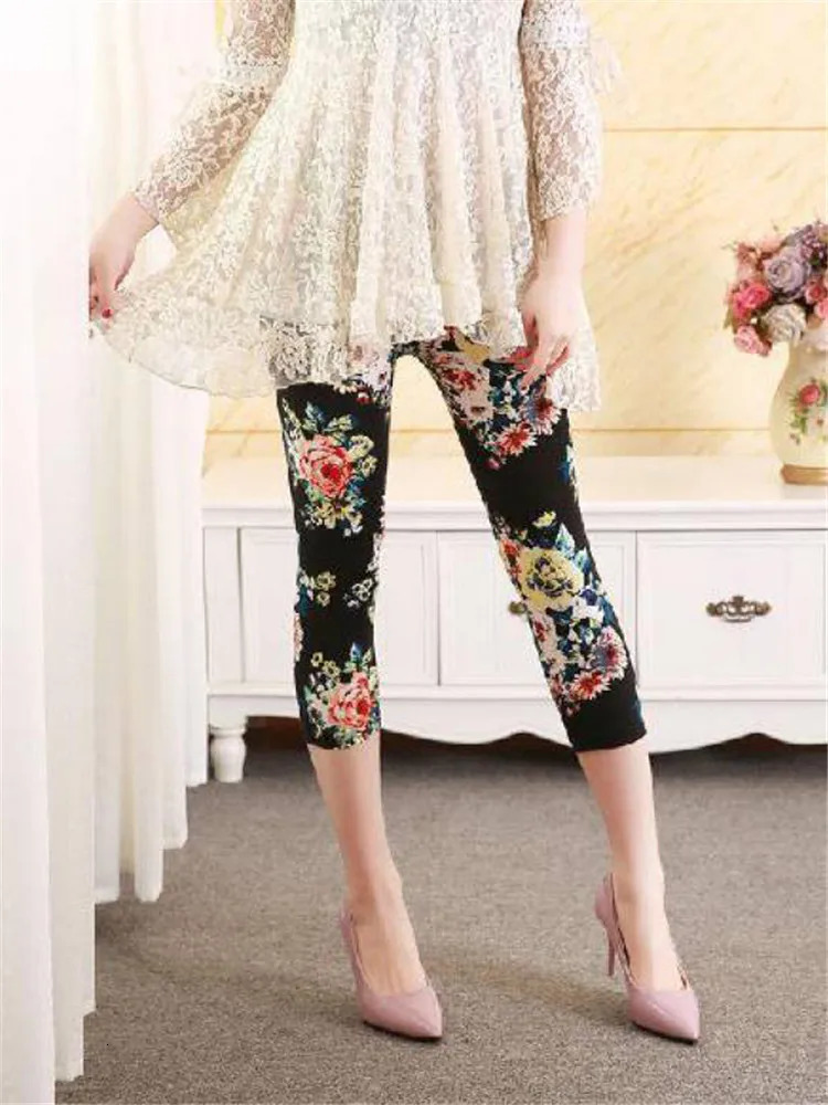 YRRETY Gym Clothe Fitness Yoga Leggings Sports Wear s High Waist Stretch Leggins Summer Flower Printing MidCalf 250725