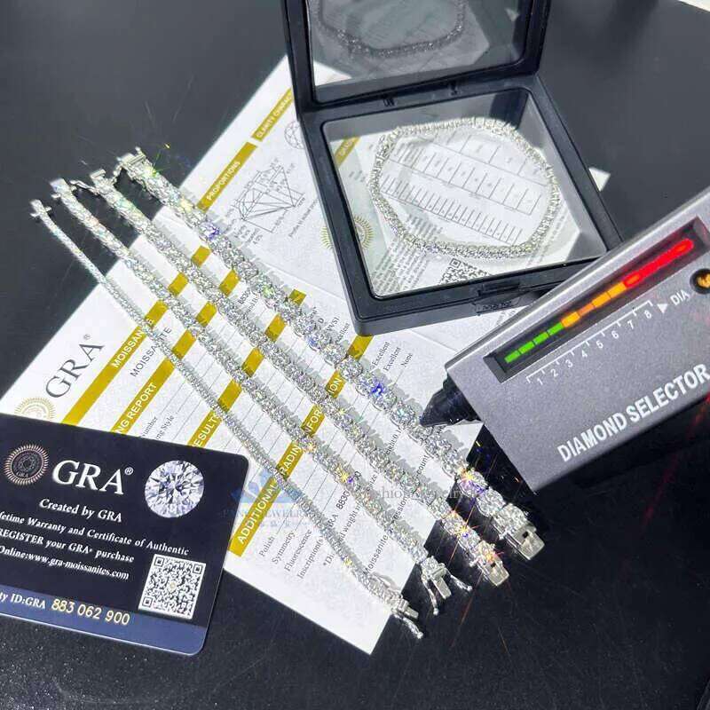 lab grown dia GRA Round D VVS Necklace Pass Tester s 2mm 4mm 5mm 6mm moissanite tennis chain for girl and boy