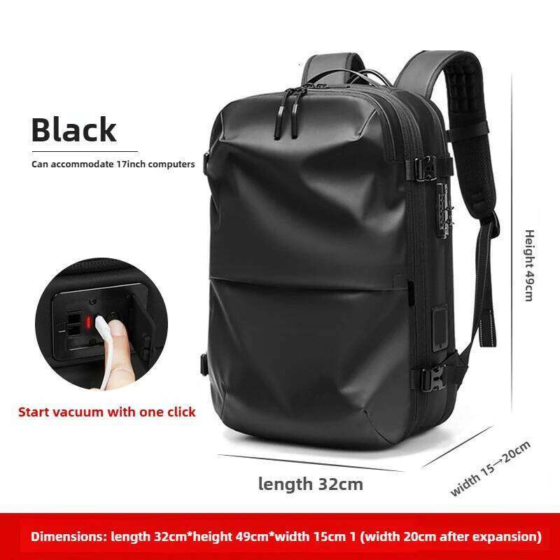 One Button Vacuum Business Backpack For Men Travel Laptop Bag +5in Expandable Water Resistant