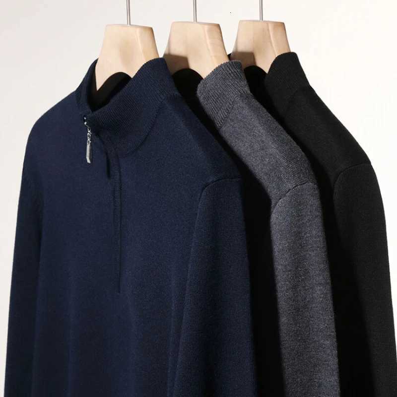 Autumn Winter Mens Long-Sleeved Sweater Half Turtleneck Pullover Wool-like Business Casual Top Half Zip Pullover Z250725