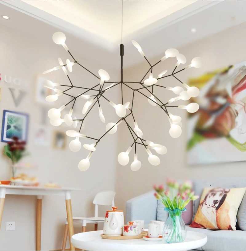 Nordic Ring Chandelier Living Room Kitchen Hallway Postmodern Heracleum Chandeliers Rose Gold/Black Branch Design Firefly LampXJ250725