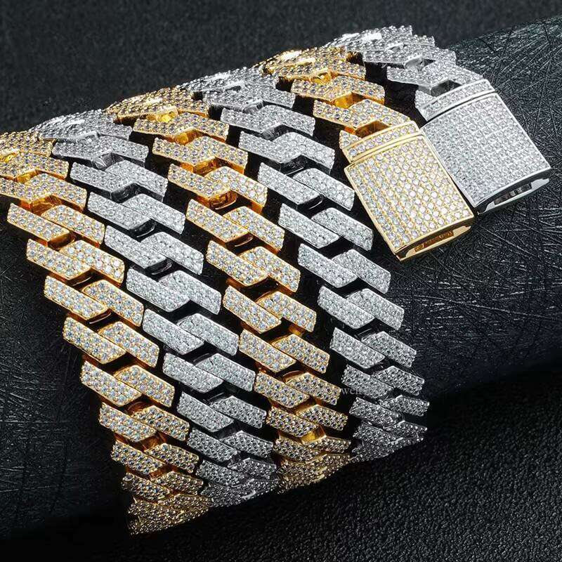 Hip Hop Sier Cuban Necklace Men VVS Moissanite Zircon Gold Plated Link Chain for Anniversaries