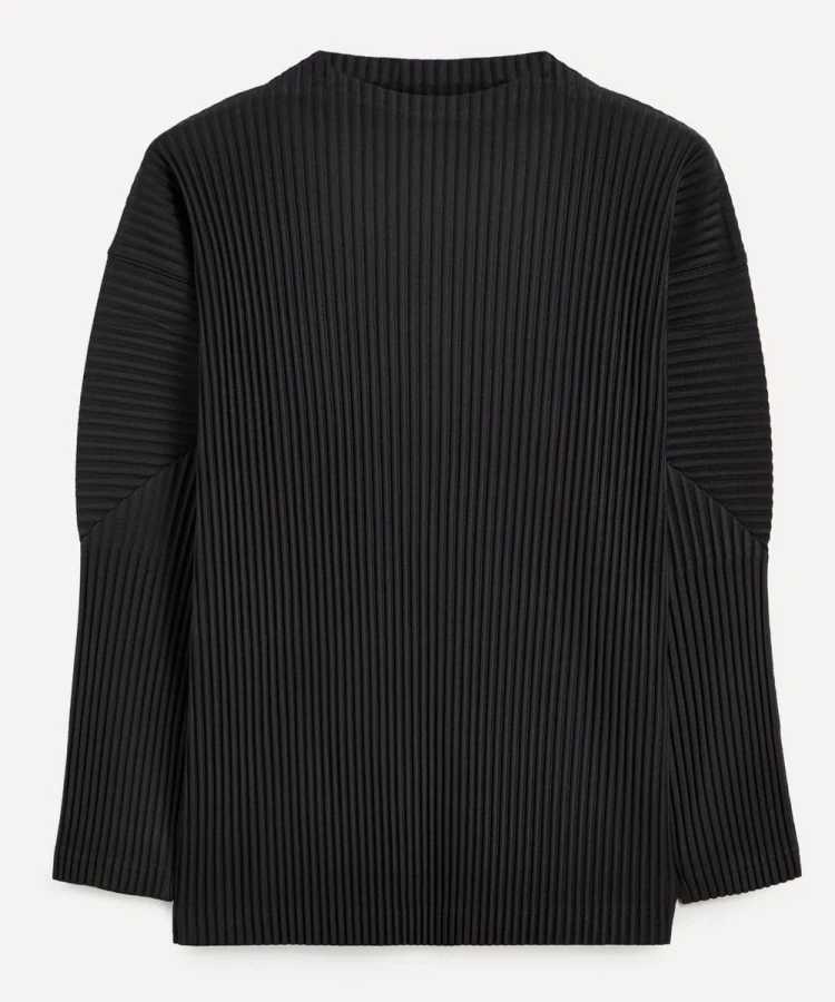 Miyake Pleated Man Long Sleeve T-Shirt Fashion Classic Black Turtleneck Top Z250725