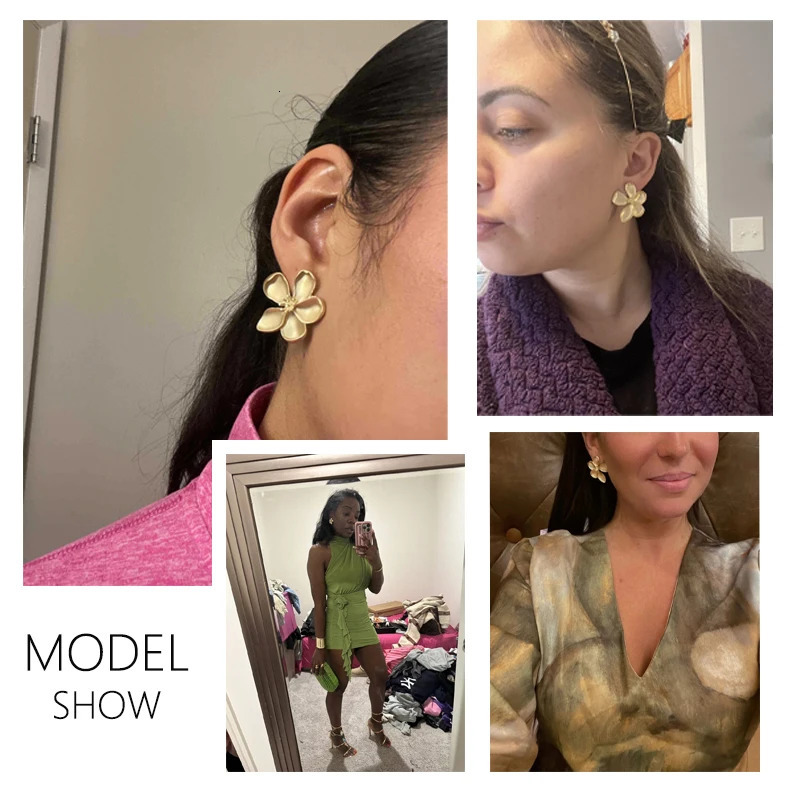 Exaggerated European American Style Metal Flower Stud Earrings For Womens Daily Wear Fashion Gold Color Jewelry Gifts 250715