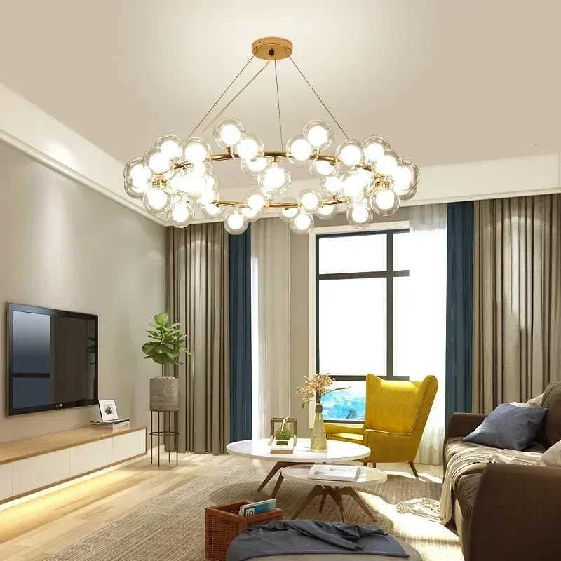 Modern White Glass Ball Black Gold Chandelier Simple Bubble Hanging Lights for Living Room Bedroom Restaurant Bookstore LightingXJ250725