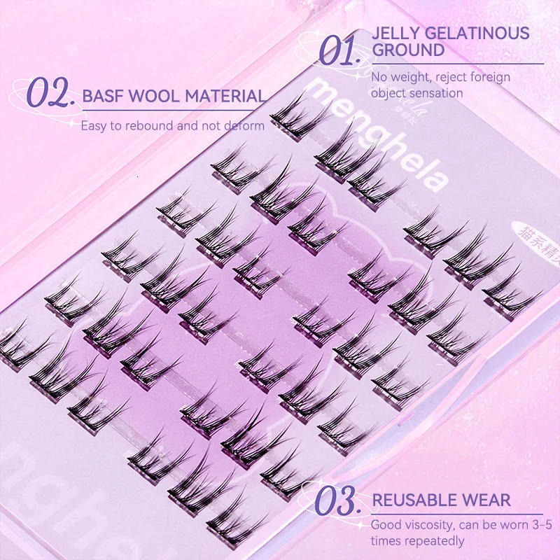 Menghela GlueFree False Eyelashes SolarFlower Style EasytoApply Segmented Clusters for Beginners FairyLike Lashes W 250714