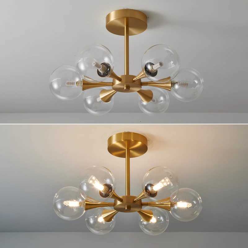 Nordic LED Chandelier for the Kitchen Bedroom Dining Room Modern Copper Glass Ball Ceiling Pendant Lamp Hanging Lighting HomeXJ250725