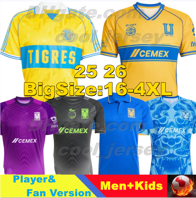 XXXL 4XL 25 26 GIGNAC Tigres UANL soccer jerseys LIGA MX BRUNETTA S.CORDOVA Player Version Football Shirts 2025 2026 Goalkeeper OZZIEL Men Women Uniforms kids kits set