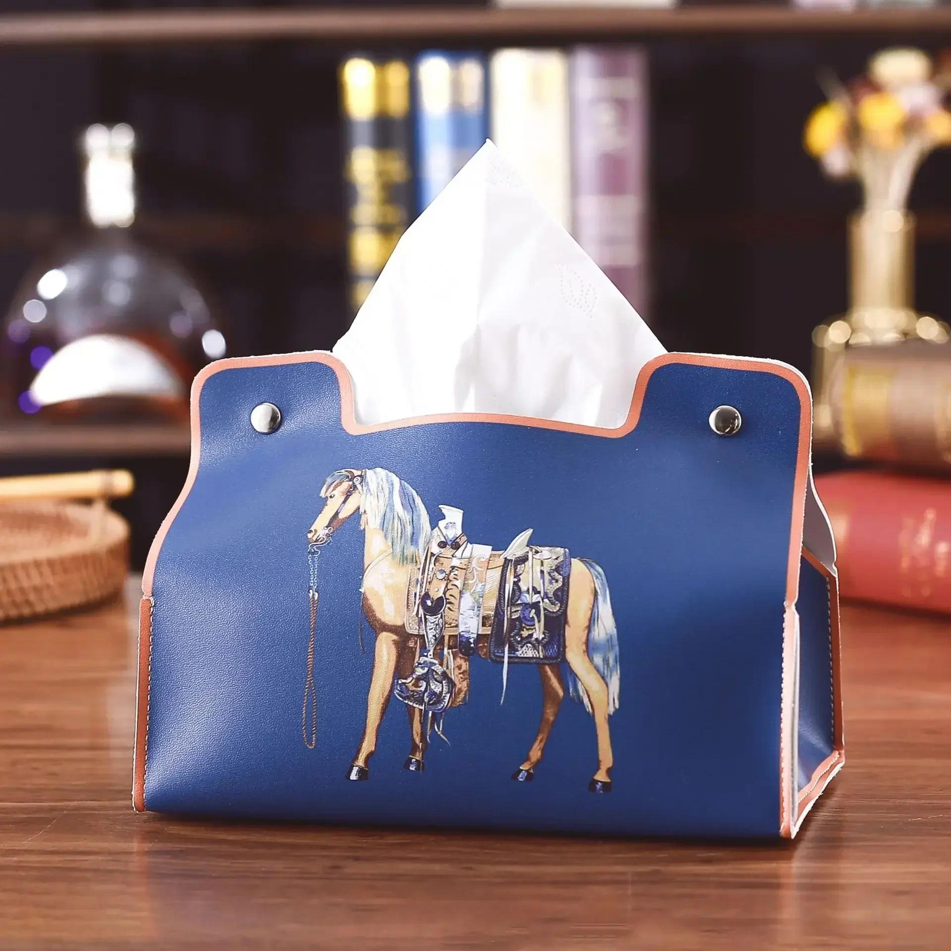 Designer Luxury Retro Furniture Tissue Box PU Leather Napkin Holder Desktop Bedroom Coffee Table Paper Drawer Leather Car Universal Organizer