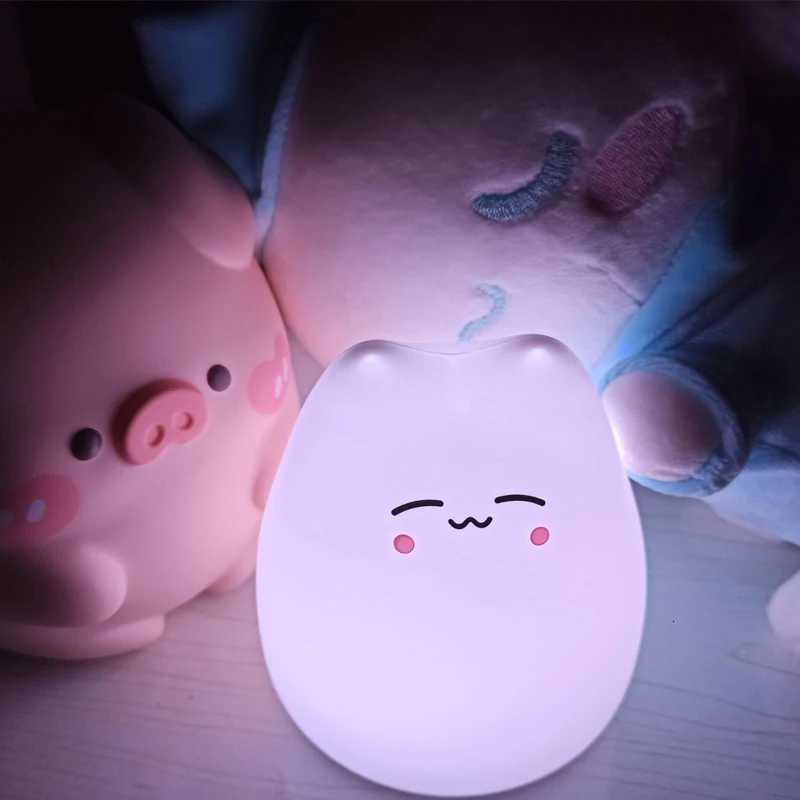 Mini Kawaii Popular Cat Baby Night Lamp 7-color Touch Pat Color-changing Eye Protection Bedroom Bedside Nightlight Gift for Children XJ250725