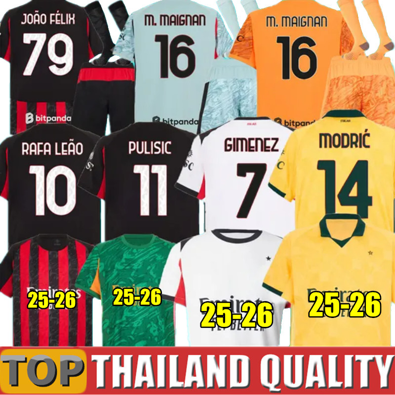 25 26 Black white Milan Jerseys 2025 2026 PULISIC TOMORI RAFA LEAO AC Football shirt 125th BONDO JOAO FELIX GIMENEZ MODRIC RICCI men kids kit goalkeeper long sleeve