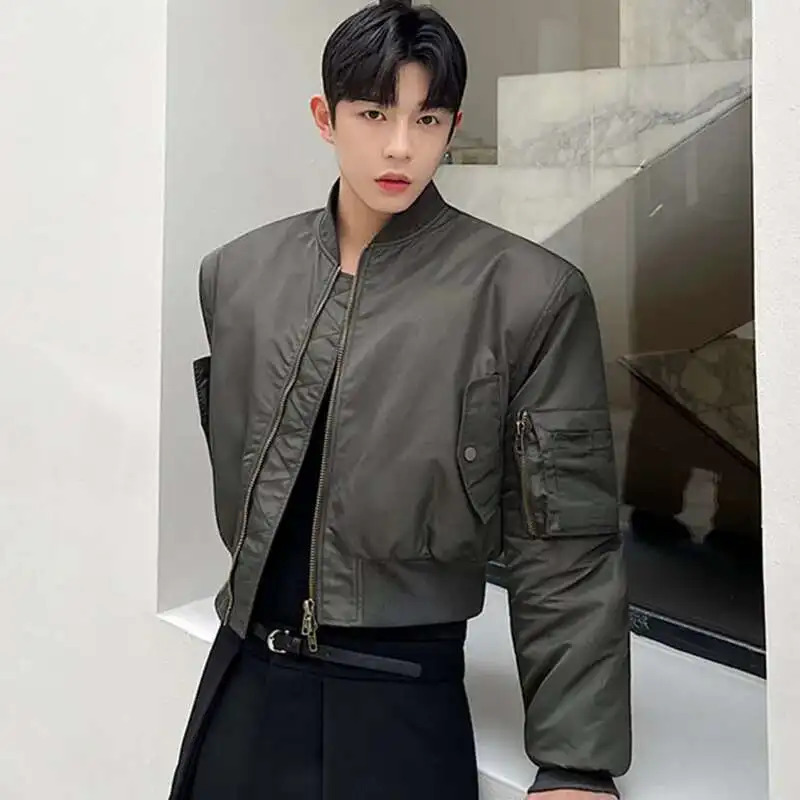 IEFB Spring Army Green Versatile Short Thickened Men Padded Jacket Korean Fashion Male Cotton Coat Solid Color 9A6317 250725