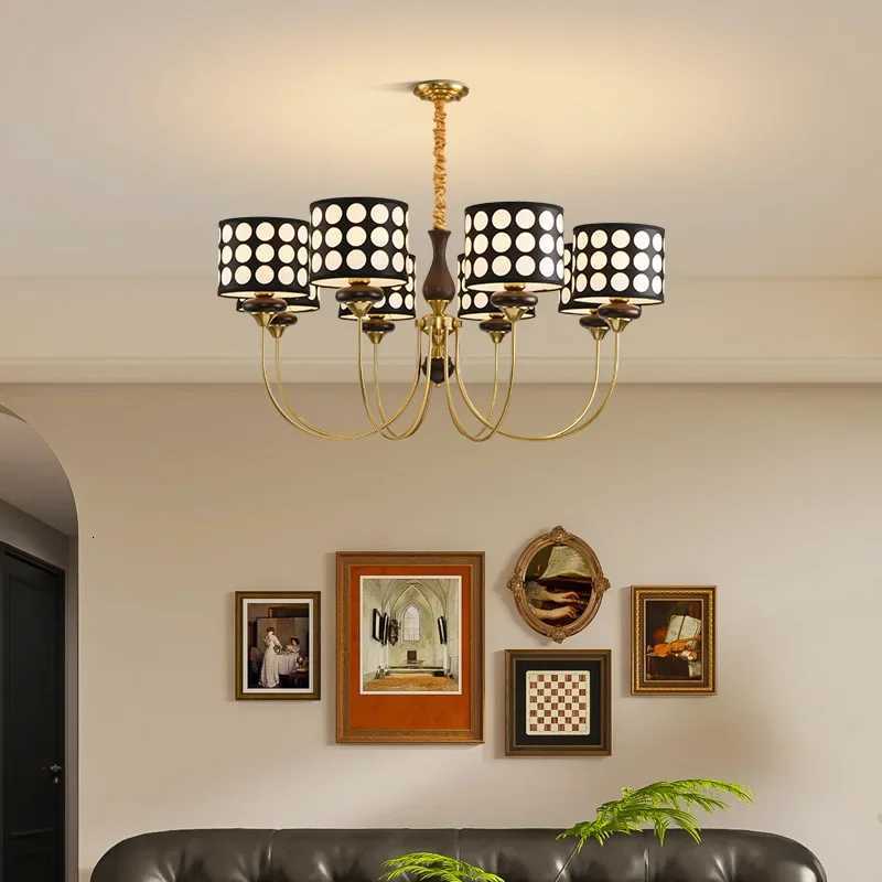 American retro lamp living room lamp study bedroom dining room antique chandelier simple creative French walnut lamps XJ250725