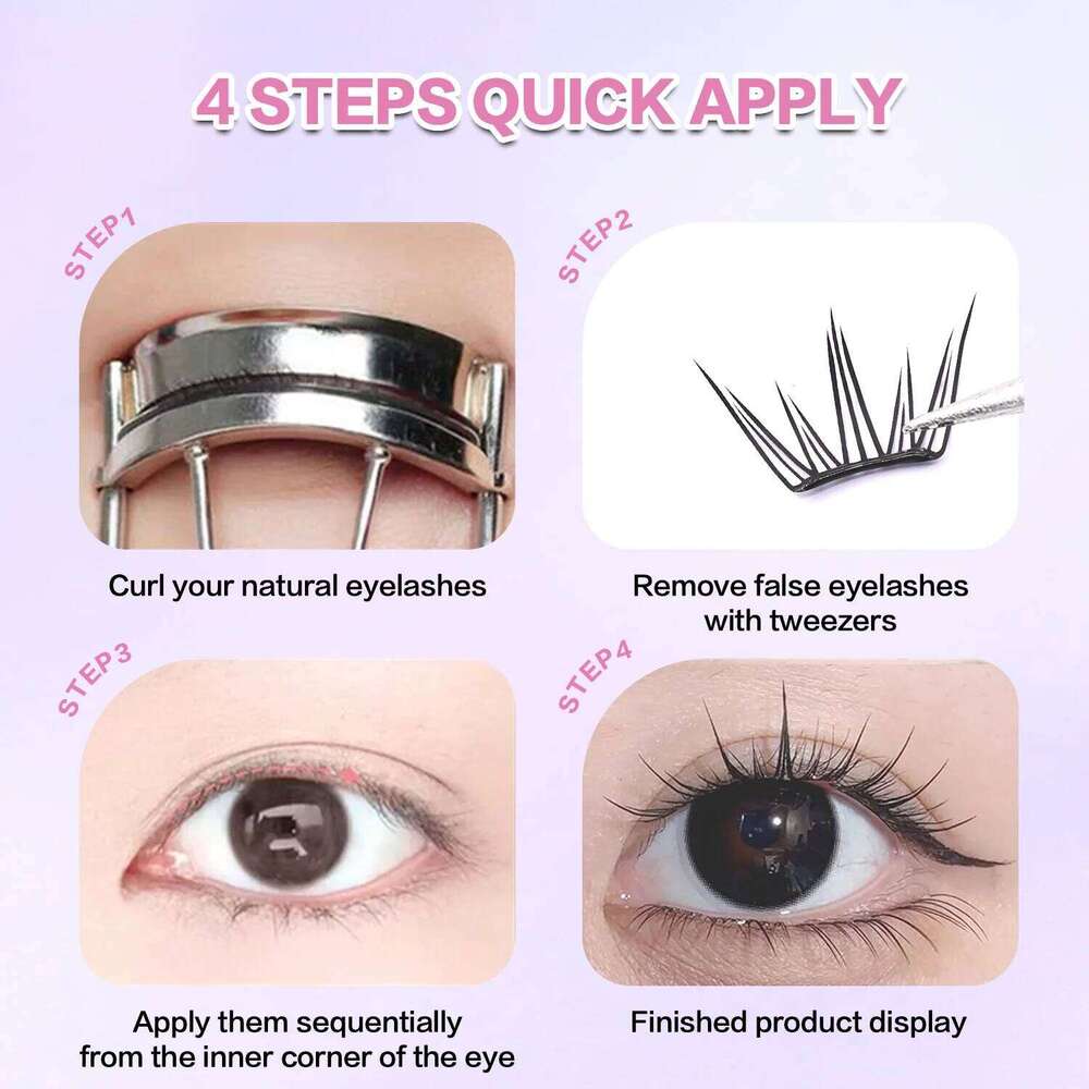 FindLove Pre Glued C Curl Cat Eye Lashes Wispy Fluffy False Eyelash Extension Natural and Soft Glue Free Lash Makeup X250725