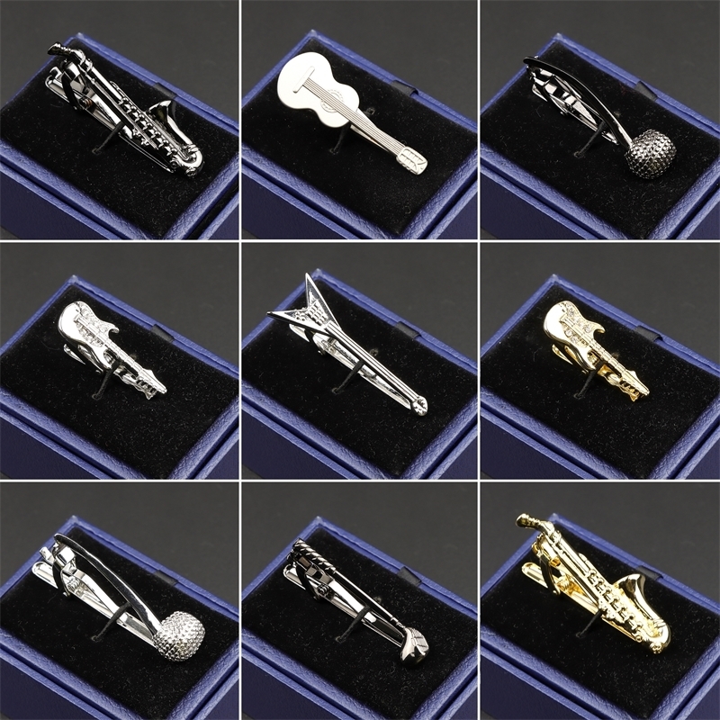 Fashion Metal Men Tie Clip Golden Musical Instrument Guitar Scissors Leaf Glasses Shape Simple Bar Clasp Mens Suit Wedding Gift 250715