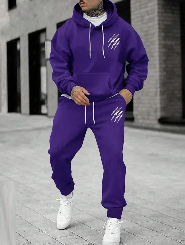 Mens and Womens Printed Hooded Sweatshirts and Pants Animal Paw Printed Sportswear Running Autumn and Winter Casual Fashion 250725