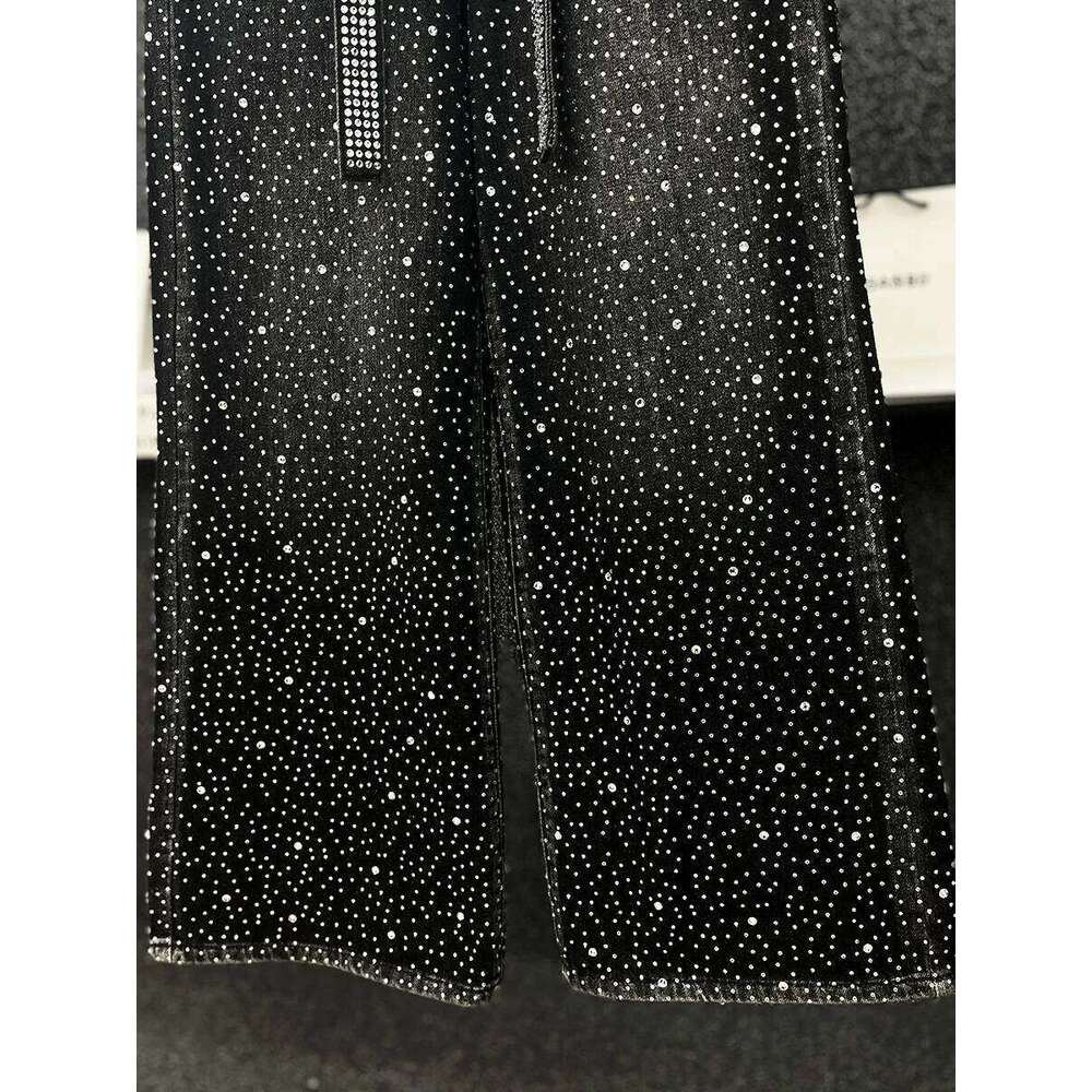 Men's 2025 Autumn High-End Fashion Wide-Leg Loose Straight Pants Full Body Trousers Black Hot Dia Jeans