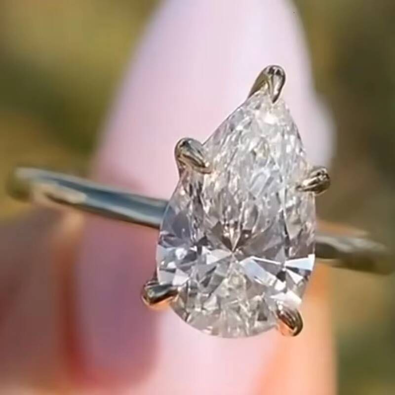 Zuanfa Real Yellow Gold Classical Bride Wedding Engagement Jewlery Lab Created Diamond Pear Cut Pear Cut Diamond Ring