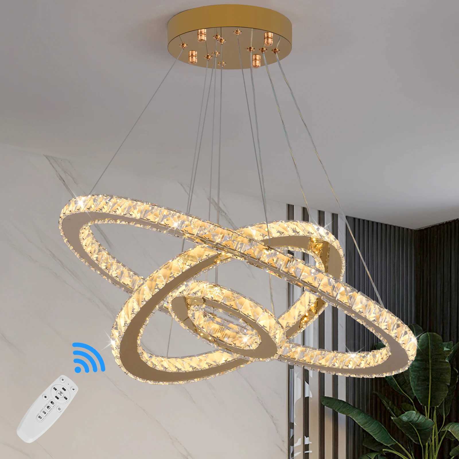 Crystal Luxury Pendant Lights for Living Room Remote Control Chandelier Lamp Bedroom Dining Room Smart Hanging Lighting Fixtures XJ250725