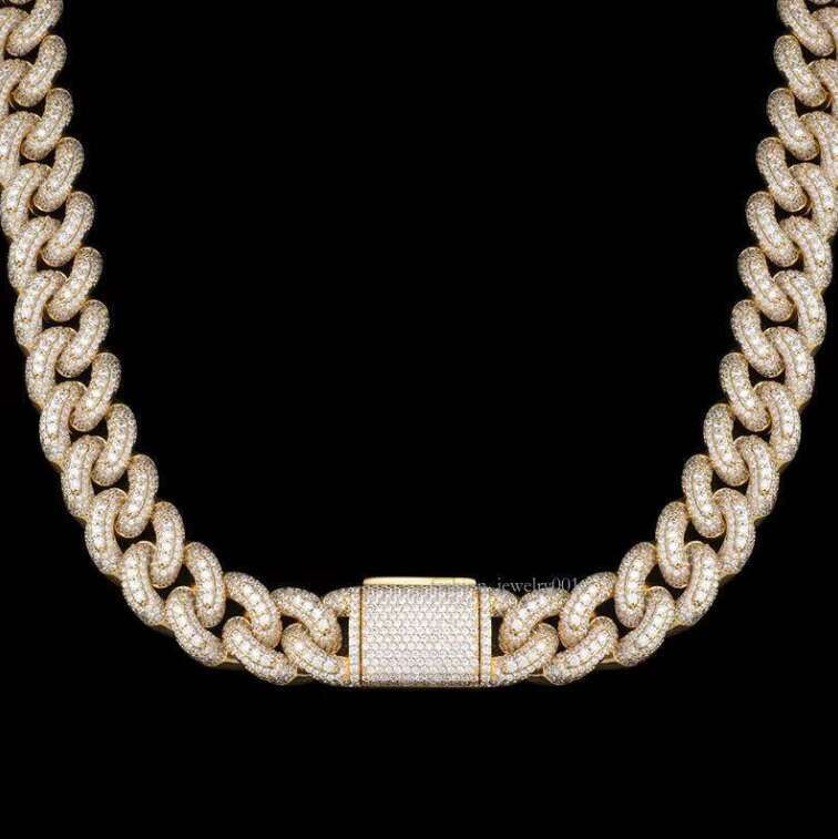 Factory Customization Sier Miami Cuban Link Chain 18mm-24 Inch Moissanite Necklace