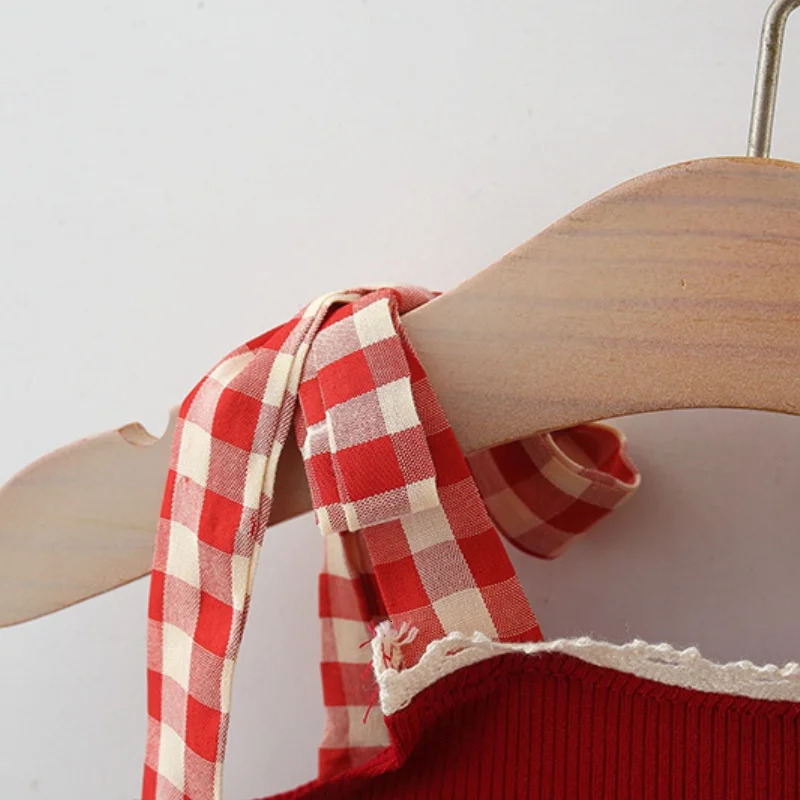 Baby Girl Suit Summer Cherry Plaid Camisole Top Shorts Girls Sweet Beachwear 250725