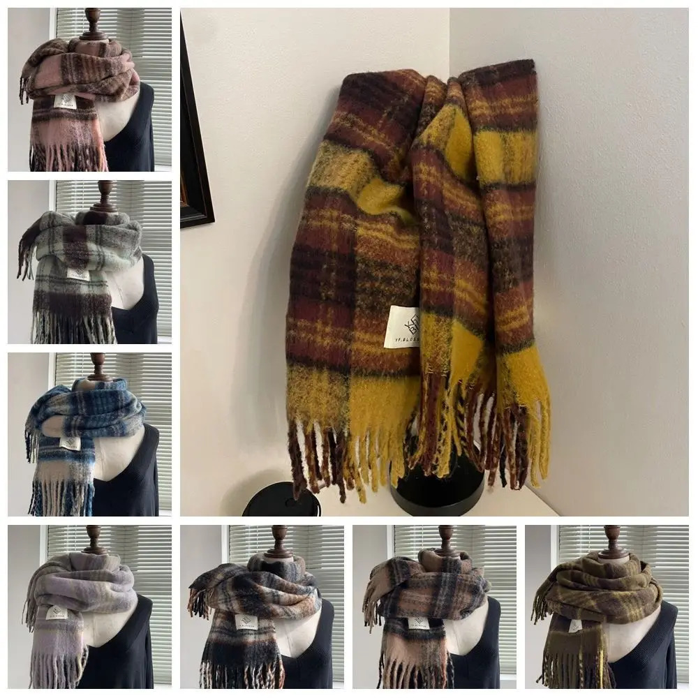 Classic Tassel Mint Chocolate Color Plaid Scarf Plush Color Matching Long Shawl Solid Color Wool Scarves Cape Wraps Women/Men 250724