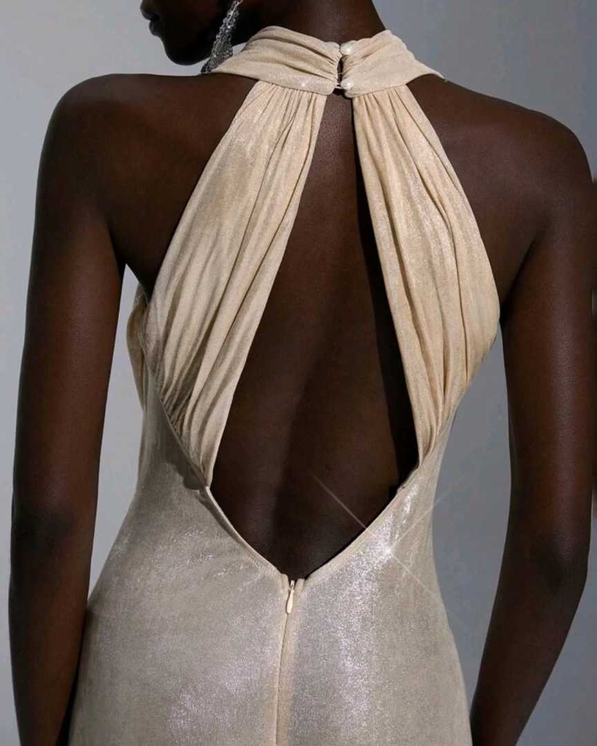 Shining Evening Dresses Mermaid Halter Sleeveless Gold Sequins Women Prom Gowns Party Dresses Customized