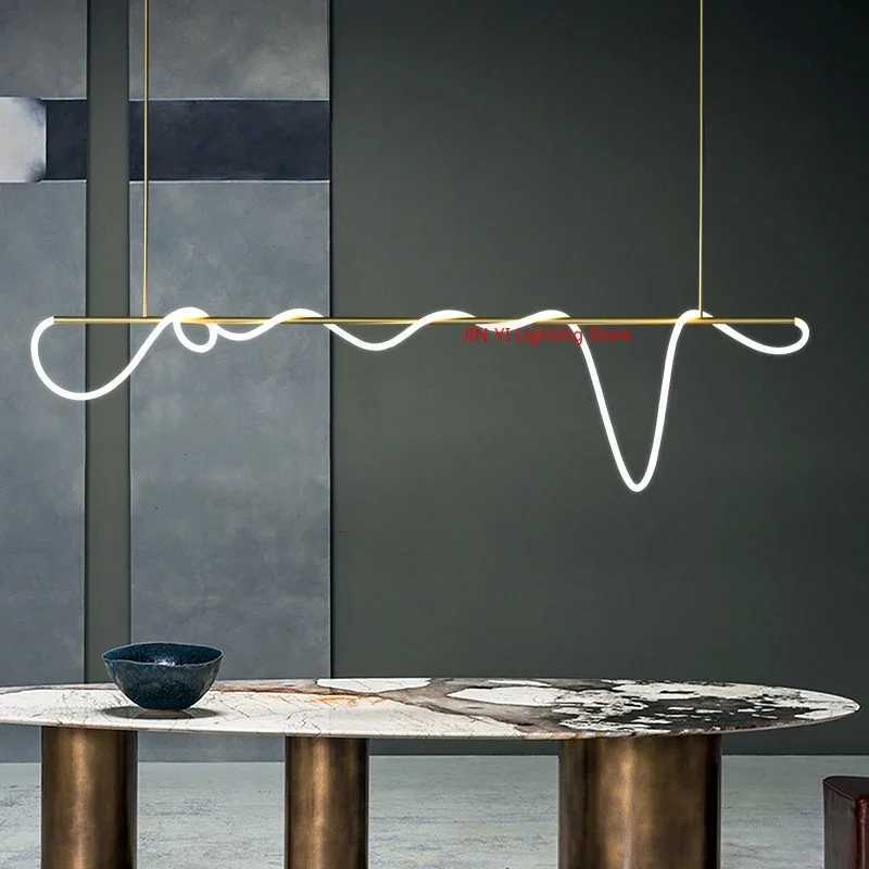 Nordic LED Long Hose Chandelier for Dining Room Table Kitchen Bar Minimalist Pendant Lamp Home Decor Lighting Lusters Luminaires XJ250725